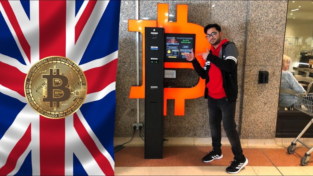 Закрыть криптовалюту. ATM London. Cash Machine in London.